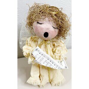 VTG Coats American Singing Angel Paper Mache' 10" Tree Topper Lace Wings EUC